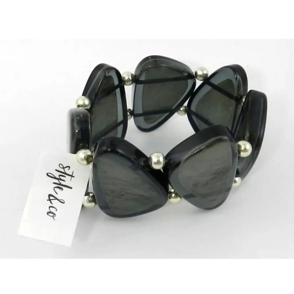💎 2/$15 STYLE & CO Bead & Resin Chunky Stretch Bracelet (Grey)
